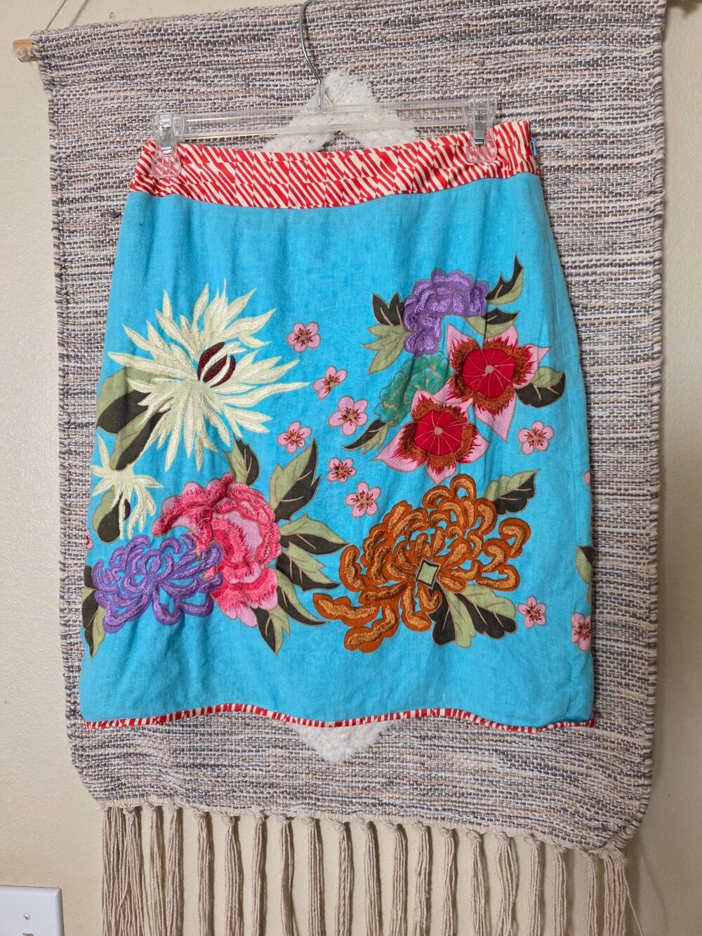 Etcetera Floral Print Skirt Women’s Size 2 Blue Red Linen Rayon Lined Colorful